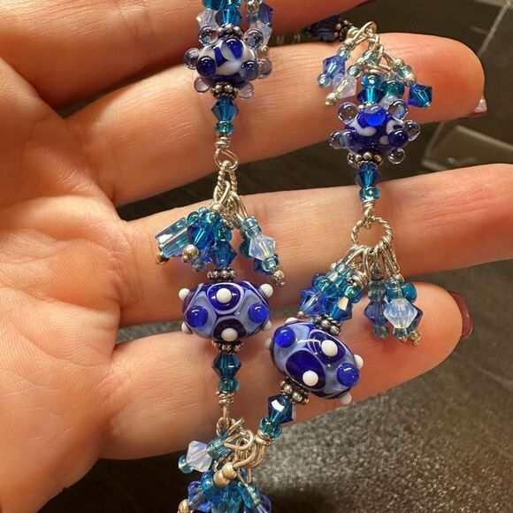 Vintage blue hand-blown glass and sterling silver bracelet, pendant bundle! - Picture 4 of 16